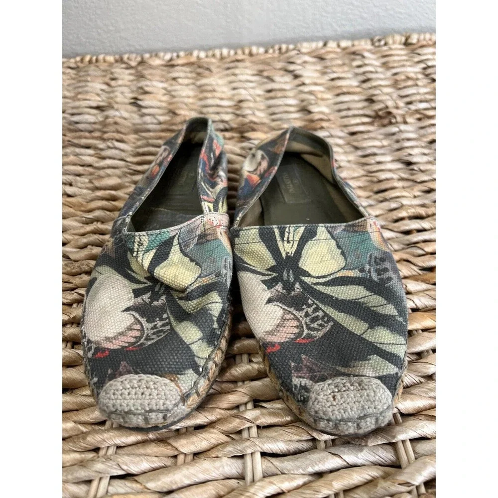 Valentino Women's Multicolor Butterfly‎ Print Canvas Espadrille Flats Size 37